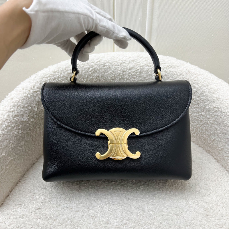 Celine Teen Nino Top Handle Bag in Black Grained Calfskin and GHW