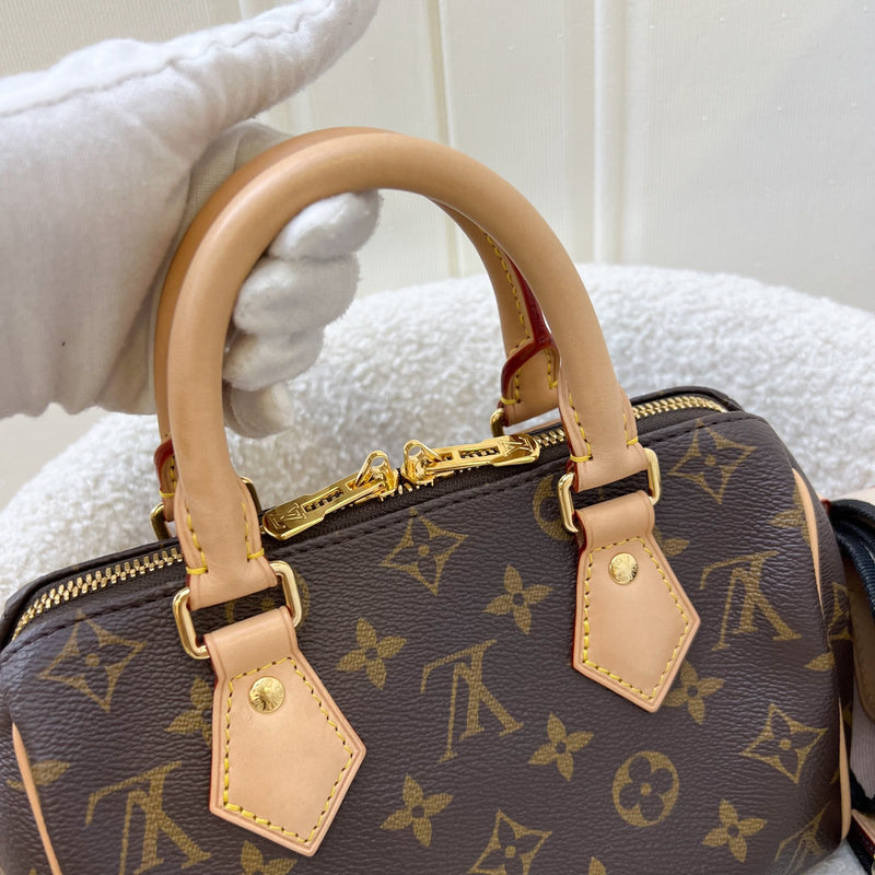 LV Speedy Bandouliere 20 in Monogram Canvas and Black Patterned Strap (Model: M46234)