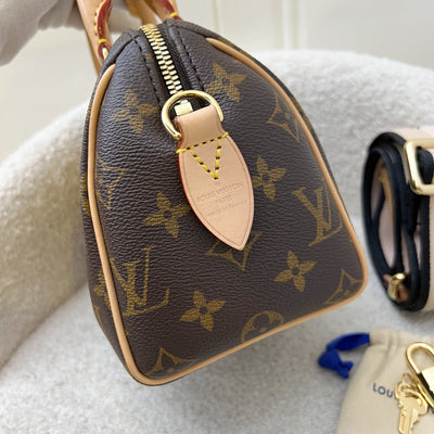 LV Speedy Bandouliere 20 in Monogram Canvas and Black Patterned Strap (Model: M46234)