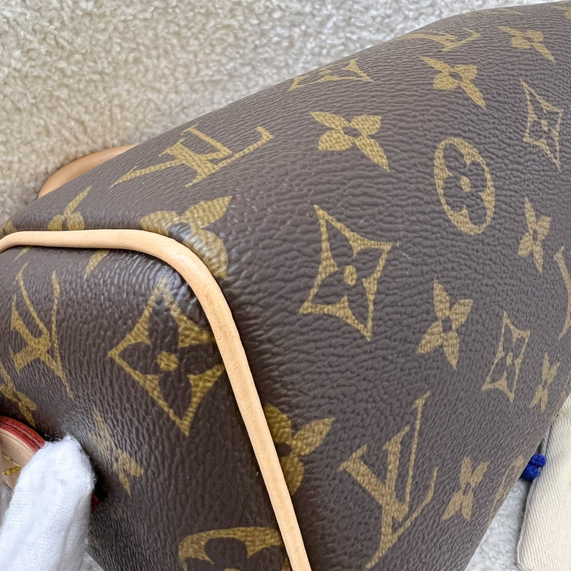 LV Speedy Bandouliere 20 in Monogram Canvas and Black Patterned Strap (Model: M46234)