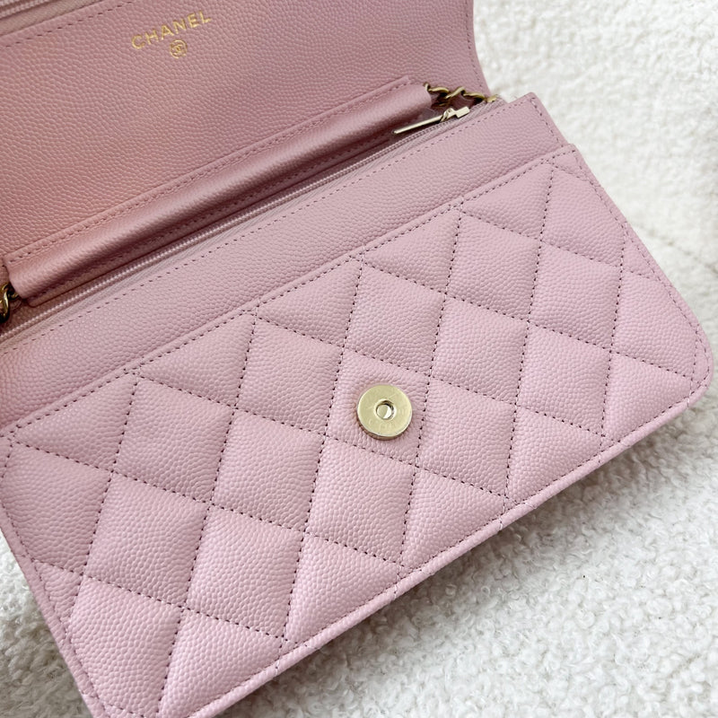 Chanel Classic Wallet on Chain WOC in 22B Pink Caviar LGHW