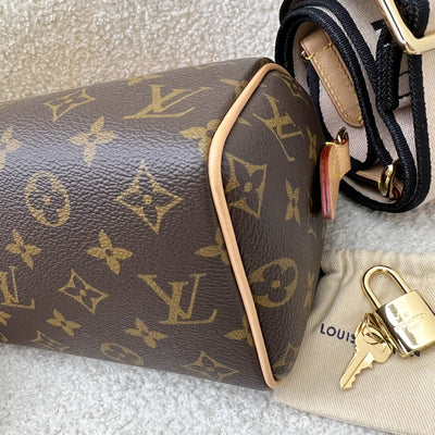 LV Speedy Bandouliere 20 in Monogram Canvas and Black Patterned Strap (Model: M46234)