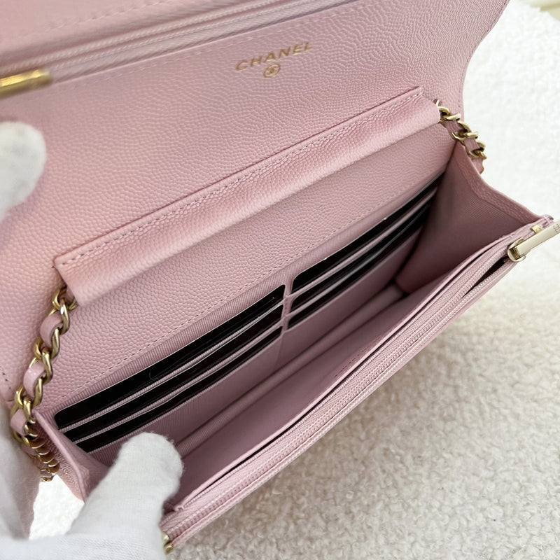 Chanel Classic Wallet on Chain WOC in 22B Pink Caviar LGHW