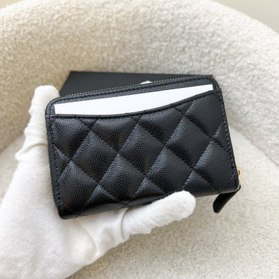 Chanel 25C New Zipped Small Wallet / Card Holder in Black Caviar and LGHW (Model: AP3686)