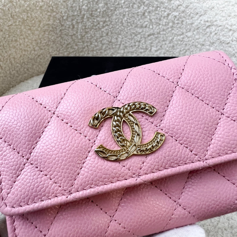 Chanel 22K Snap Card Holder in Pink Caviar GHW