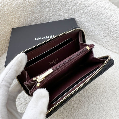 Chanel 25C New Zipped Small Wallet / Card Holder in Black Caviar and LGHW (Model: AP3686)