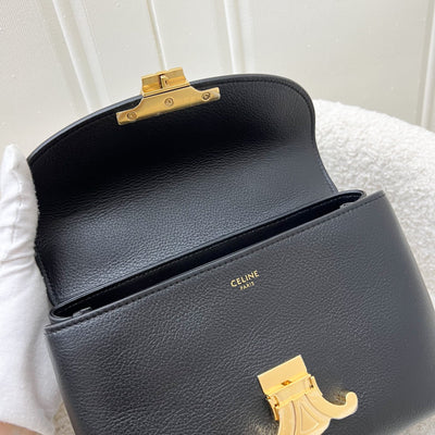 Celine Teen Nino Top Handle Bag in Black Grained Calfskin and GHW