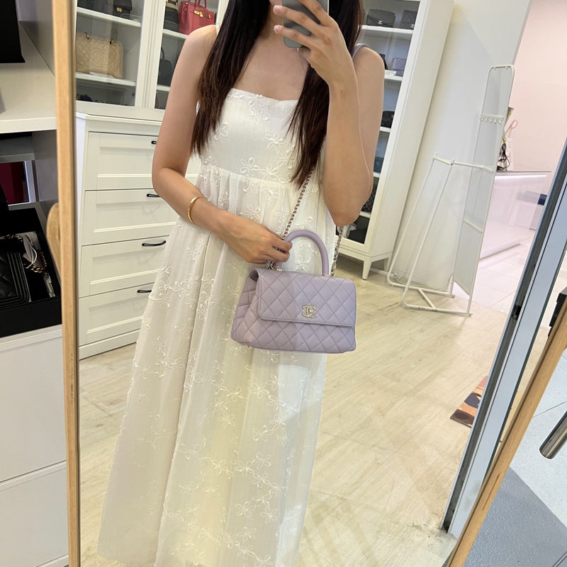 Chanel Small (24cm) Coco Handle in 24P Lilac Caviar and LGHW (Model: A92990)