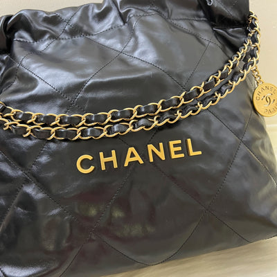 Chanel 22 Small Hobo Bag in Black Shiny Calfskin and AGHW