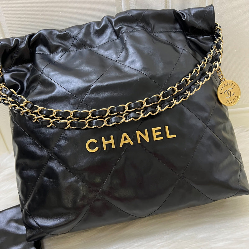 Chanel 22 Small Hobo Bag in Black Shiny Calfskin and AGHW