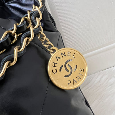 Chanel 22 Small Hobo Bag in Black Shiny Calfskin and AGHW