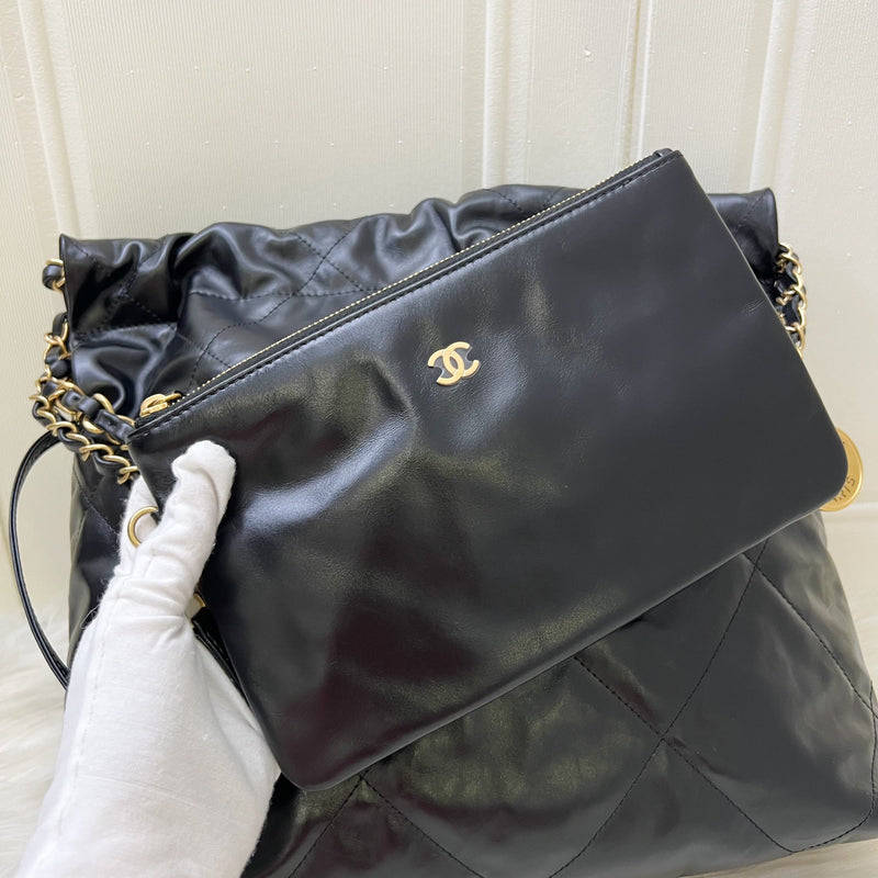 Chanel 22 Small Hobo Bag in Black Shiny Calfskin and AGHW