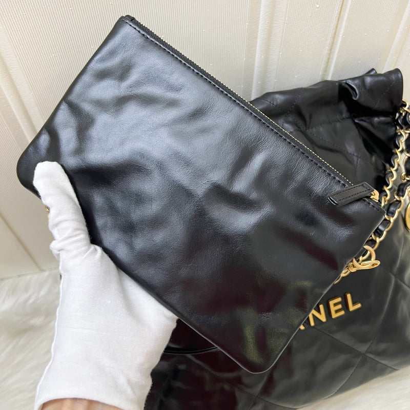 Chanel 22 Small Hobo Bag in Black Shiny Calfskin and AGHW