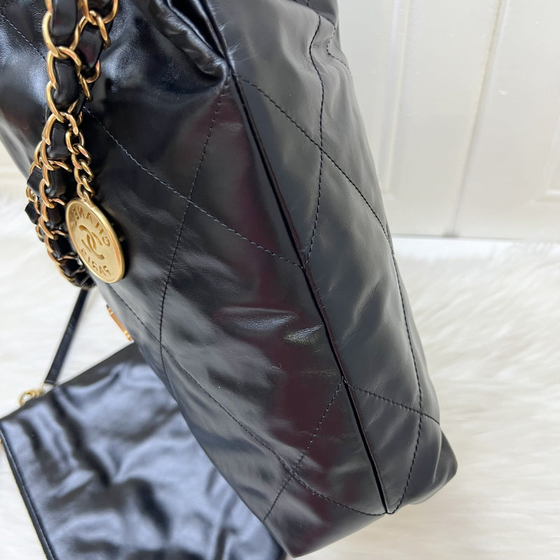 Chanel 22 Small Hobo Bag in Black Shiny Calfskin and AGHW