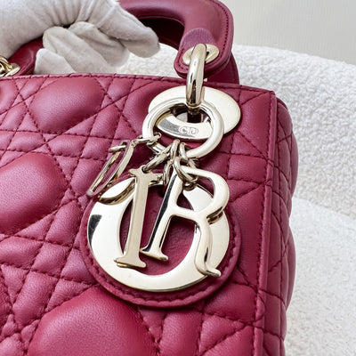 Dior Mini Lady Dior in Raspberry Red Lambskin and LGHW