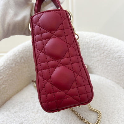 Dior Mini Lady Dior in Raspberry Red Lambskin and LGHW