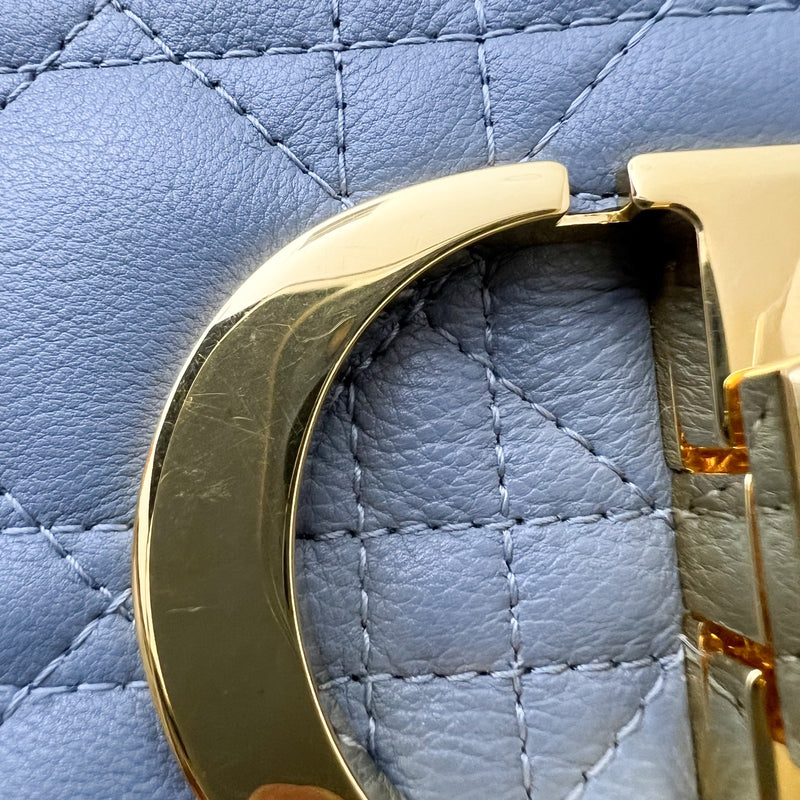 Dior Small Caro Flap Bag in Cloud Blue Grained Calfskin and GHW
