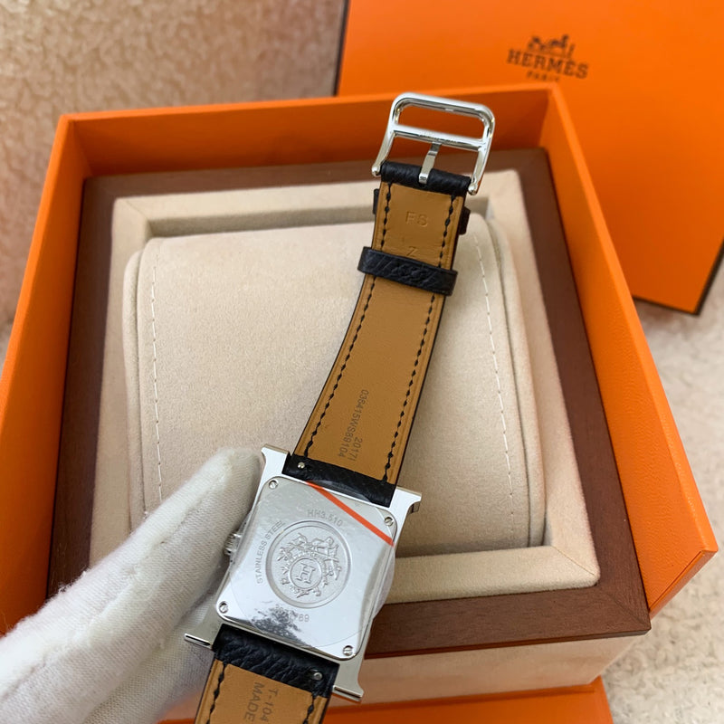 Hermes Heure H MM Automatic Watch in Steel with Black Epsom Strap