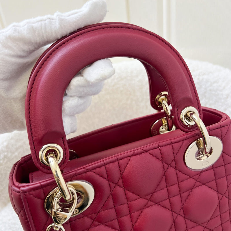 Dior Mini Lady Dior in Raspberry Red Lambskin and LGHW