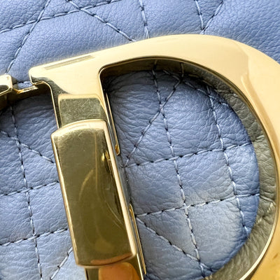 Dior Small Caro Flap Bag in Cloud Blue Grained Calfskin and GHW