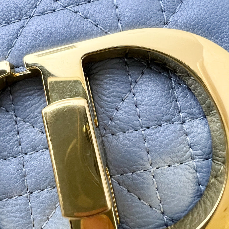 Dior Small Caro Flap Bag in Cloud Blue Grained Calfskin and GHW