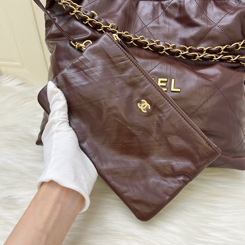 Chanel 22 Small Hobo Handbag in 23A Dark Chocolate Brown Calfskin and AGHW