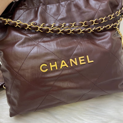 Chanel 22 Small Hobo Handbag in 23A Dark Chocolate Brown Calfskin and AGHW