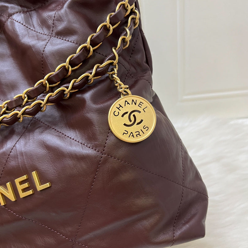 Chanel 22 Small Hobo Handbag in 23A Dark Chocolate Brown Calfskin and AGHW