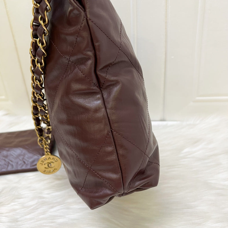 Chanel 22 Small Hobo Handbag in 23A Dark Chocolate Brown Calfskin and AGHW