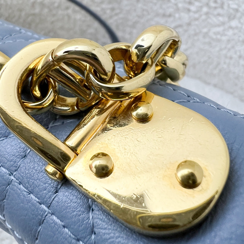 Dior Small Caro Flap Bag in Cloud Blue Grained Calfskin and GHW