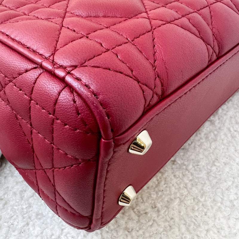 Dior Mini Lady Dior in Raspberry Red Lambskin and LGHW