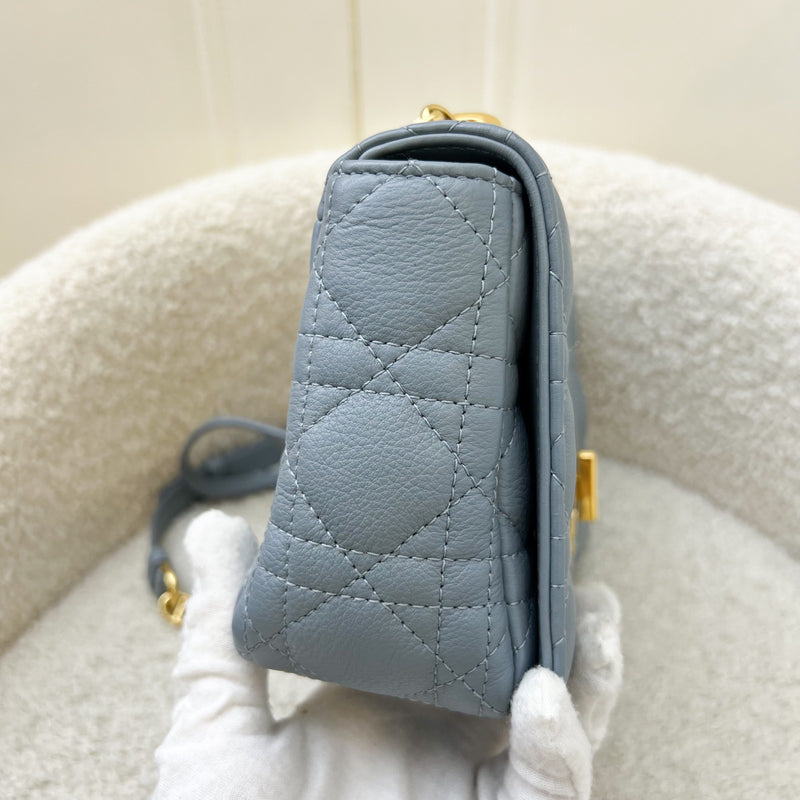 Dior Small Caro Flap Bag in Cloud Blue Grained Calfskin and GHW