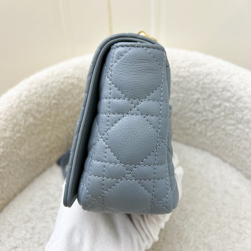 Dior Small Caro Flap Bag in Cloud Blue Grained Calfskin and GHW