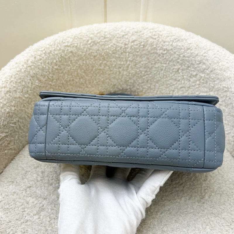 Dior Small Caro Flap Bag in Cloud Blue Grained Calfskin and GHW