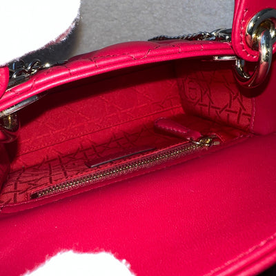 Dior Mini Lady Dior in Raspberry Red Lambskin and LGHW