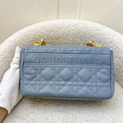 Dior Small Caro Flap Bag in Cloud Blue Grained Calfskin and GHW