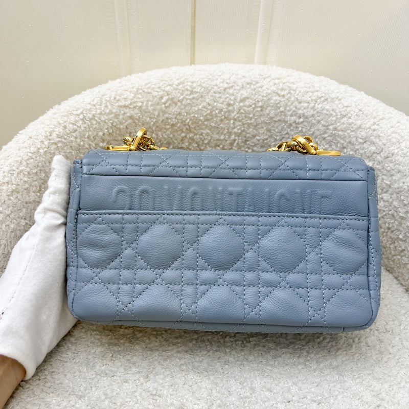 Dior Small Caro Flap Bag in Cloud Blue Grained Calfskin and GHW
