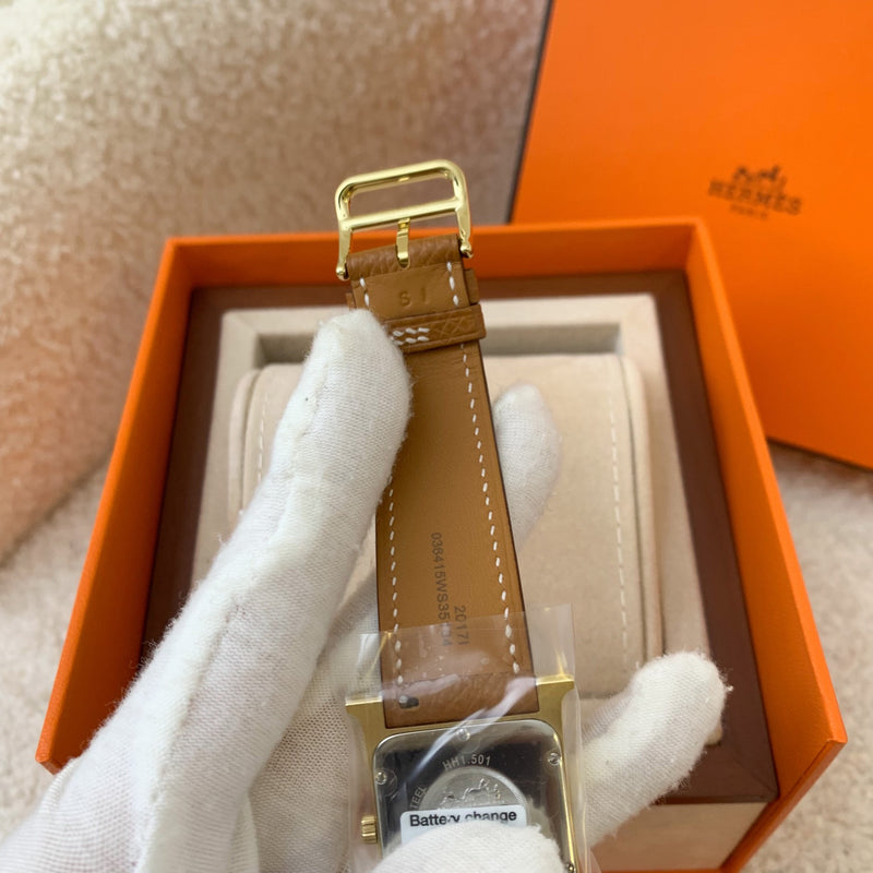 Hermes Heure H MM Watch in Gold Plated Steel with Gold Epsom Strap
