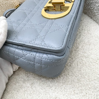Dior Small Caro Flap Bag in Cloud Blue Grained Calfskin and GHW