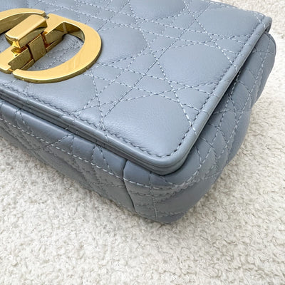 Dior Small Caro Flap Bag in Cloud Blue Grained Calfskin and GHW