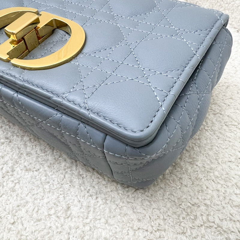 Dior Small Caro Flap Bag in Cloud Blue Grained Calfskin and GHW