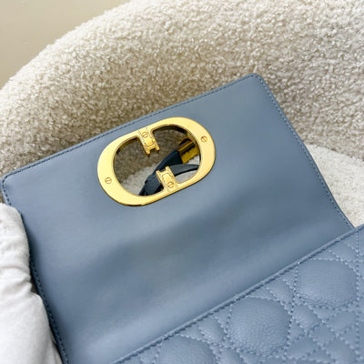 Dior Small Caro Flap Bag in Cloud Blue Grained Calfskin and GHW