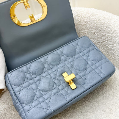 Dior Small Caro Flap Bag in Cloud Blue Grained Calfskin and GHW