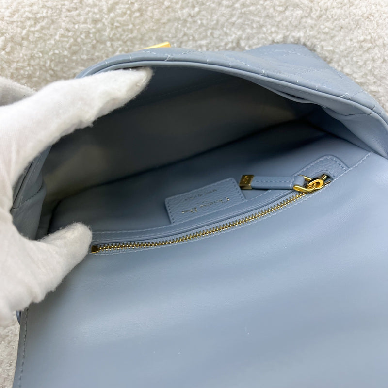 Dior Small Caro Flap Bag in Cloud Blue Grained Calfskin and GHW