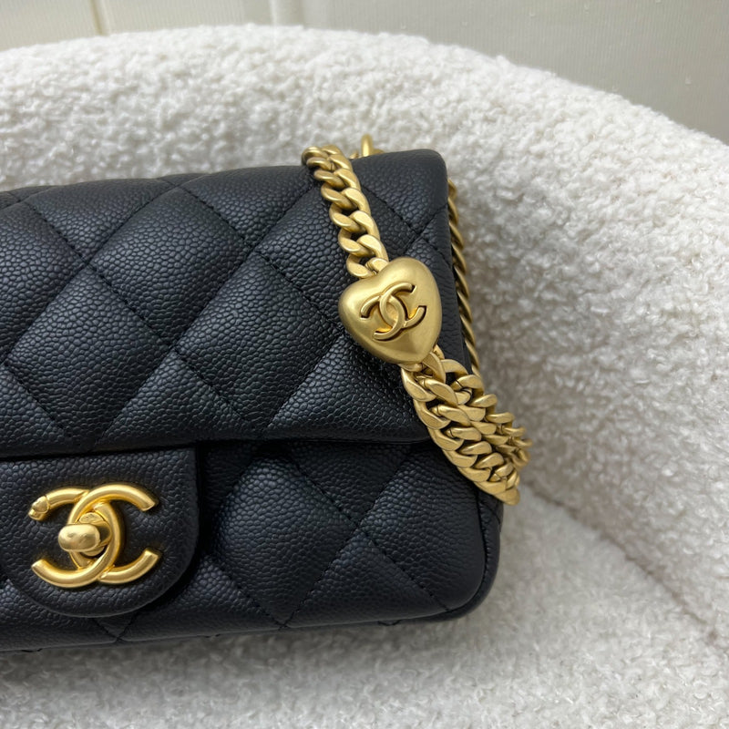 Chanel 23P Heart Adjustable Chain Mini 19cm Flap Bag in Black Caviar and AGHW