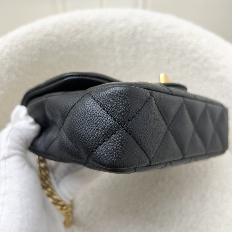 Chanel 23P Heart Adjustable Chain Mini 19cm Flap Bag in Black Caviar and AGHW