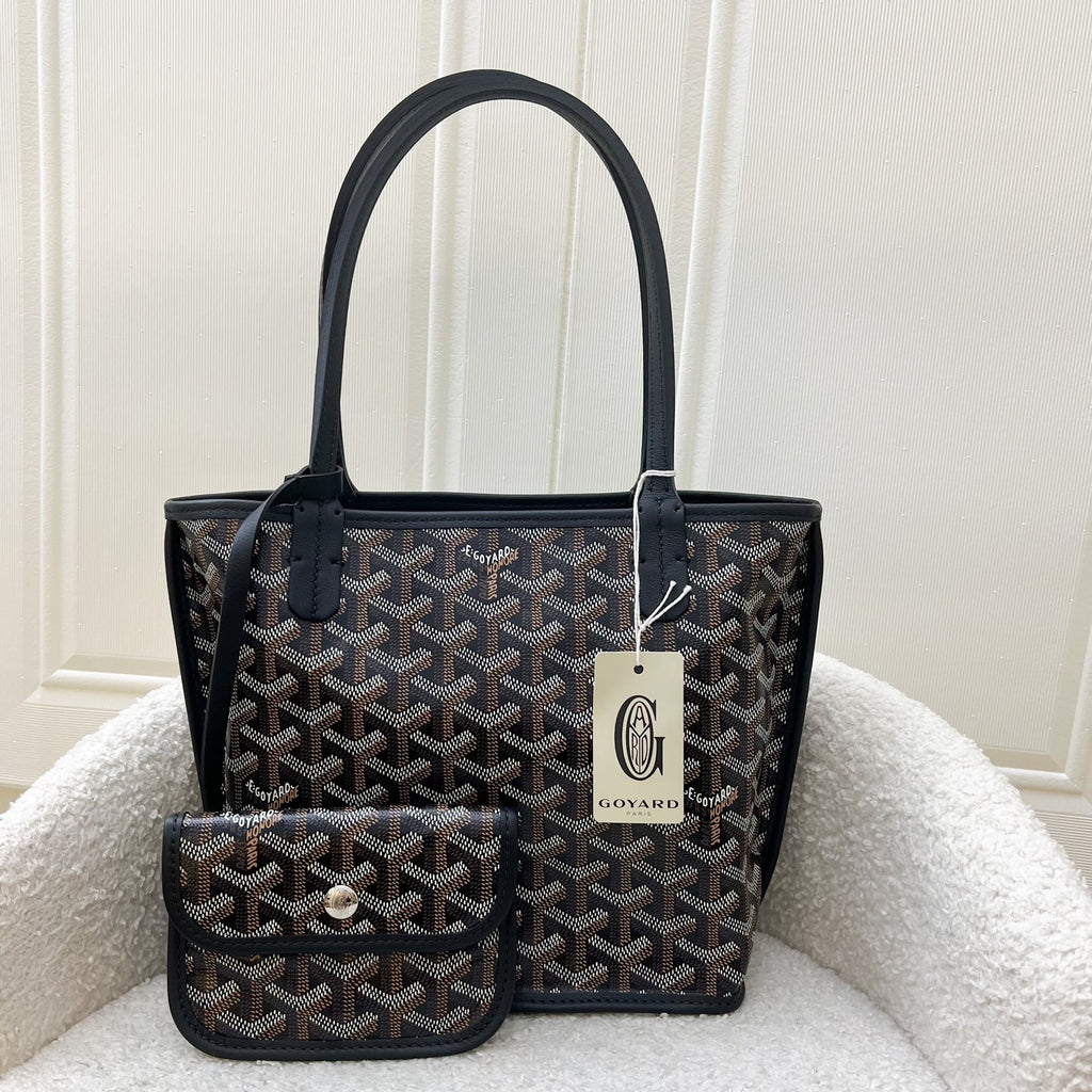 Goyard Mini Anjou in Black Goyardine Canvas with Camel Trim
