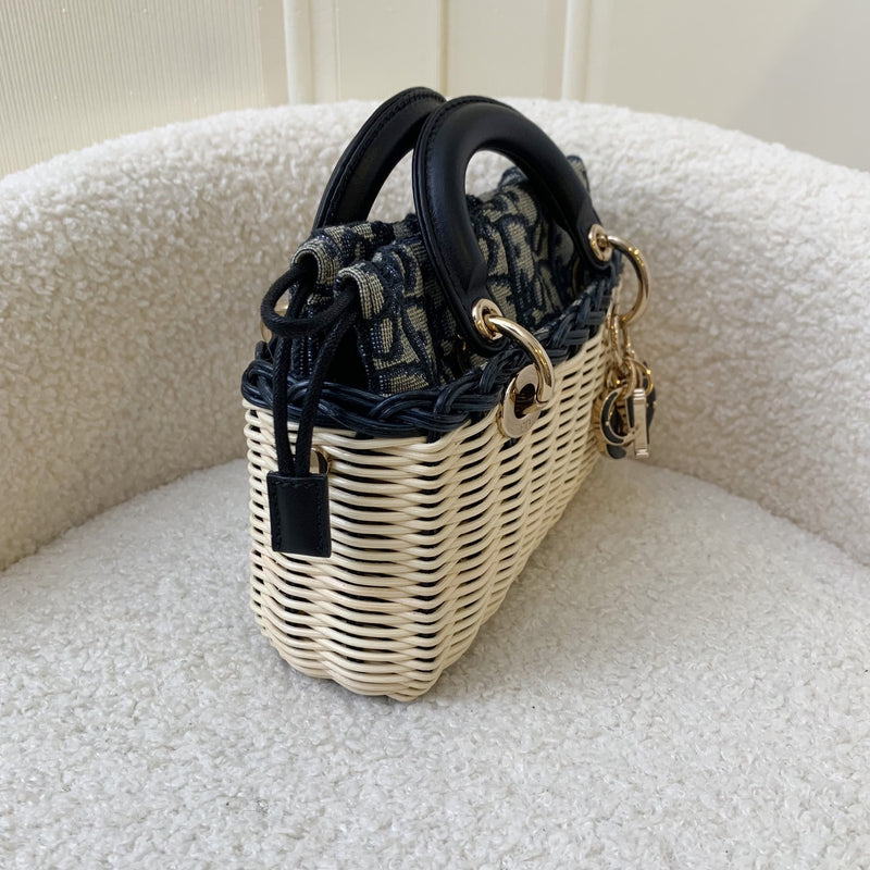 Dior Lady D-Joy Micro Bag in Natural Wicker and Blue Dior Oblique Jacquard LGHW