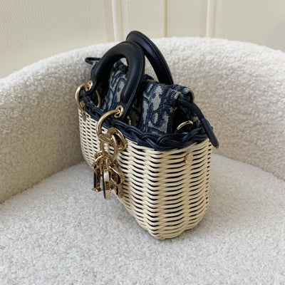 Dior Lady D-Joy Micro Bag in Natural Wicker and Blue Dior Oblique Jacquard LGHW