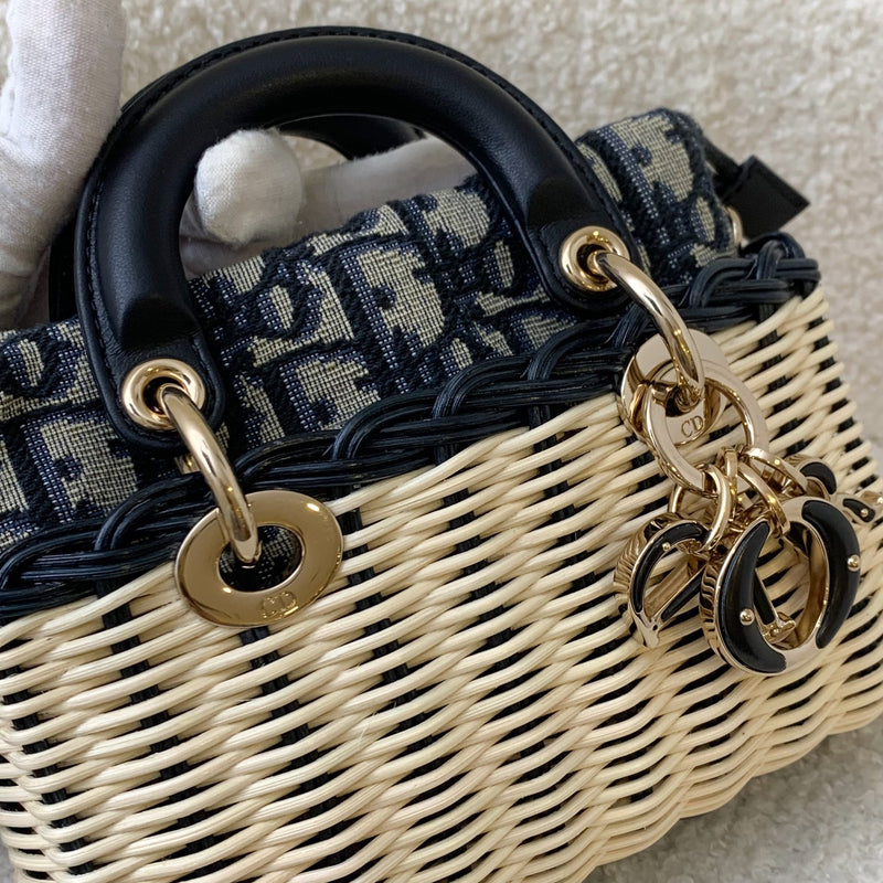 Dior Lady D-Joy Micro Bag in Natural Wicker and Blue Dior Oblique Jacquard LGHW